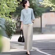 夏典素訂女王（SE.PSTP）訂制國風(fēng)女裝原創(chuàng)品牌2025新款立領(lǐng)盤扣刺繡上衣闊腿褲兩件套 上衣+褲子 XL