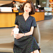 迪芬璐嘉杭州2025年夏季高端真絲桑蠶絲連衣裙女中年大牌顯瘦氣質(zhì)優(yōu)雅裙子 綠圓點(diǎn) 2XL /175（適合120-130斤左右）
