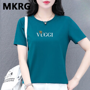 MKRG輕奢高端品牌短袖T恤女士夏季新款純白色棉寬松正肩顯瘦上衣服 湖藍色-VG蜜蜂 L (建議95—110斤)
