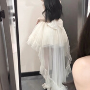 XCFREHT夏季新款法式在逃公主裙優(yōu)雅精致收腰顯瘦細閃拖尾連衣裙短裙女潮 杏色連衣裙+蝴蝶結+拖尾 S