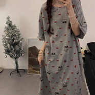 JIOESC睡裙女款夏天短袖HelloKitty少女可愛卡通睡衣學(xué)生外穿大碼家居QC 灰色HelloKitty睡裙 L 【100-120斤】