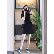 現貨25新款法式氣質(zhì)褶皺開(kāi)叉t恤連衣裙大碼顯瘦百搭長(cháng)裙包臀裙女 黑色短裙 褶皺開(kāi)叉 現貨 XS