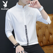 花花公子（PLAYBOY）冰絲短袖男士潮流寬松七分袖t恤時(shí)尚百搭中袖夏季薄款速干上衣 白色 M