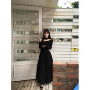 菲尼東爵法式氣質(zhì)包臀長(cháng)裙黑色長(cháng)袖連衣裙子2025新款深秋初冬季內搭打底女 黑色 L