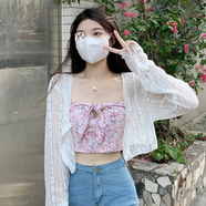 Radinka2025夏新款法式長(cháng)裙套裝女日系氣質(zhì)連衣裙復古玫瑰花碎花兩件PKF 蕾絲防曬空調衫白色 L