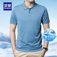 羅蒙（ROMON）冰爽涼感短袖t恤男翻領(lǐng)夏季新款速干半袖polo中青年商務(wù)百搭T恤男 S3T486351灰藍 4XL （建議180-200斤）