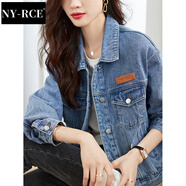 NY-RCE牛仔外套女春秋季流行韓版寬松休閑工裝短外套女裝潮 藍(lán)色 XL