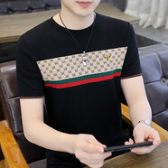 利郎高端免燙冰涼t恤男士針織衫短袖夏季2025新款男裝半袖上衣潮流圓 b1612黑色 (冰絲針織衫短袖) 均碼 l (115-125斤)