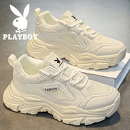 花花公子（PLAYBOY）男鞋夏季透氣2025新款休閑網(wǎng)面鞋子男士老爹鞋男運動跑步板鞋男 米色 CPL1259065 39