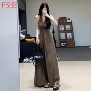 FSHE黑色吊帶背心無袖連衣裙子女夏季2025新款法式高級感掛脖扭結(jié)長裙 【咖色版】(氣質(zhì)韓系氛圍感穿搭/ L 55/60kg