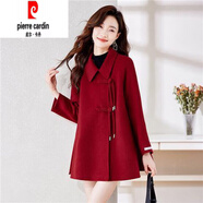皮爾卡丹（pierre cardin）流蘇盤(pán)扣雙面絨大衣女2025新款冬斗篷寬松小個(gè)子短款羊毛呢外套 紅色 S 建議【85-115斤】