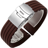 精工五號條紋橡膠表帶 SEIKO5號領(lǐng)航水鬼硅膠手表帶 防水20 22mm 棕色銀扣 22mm