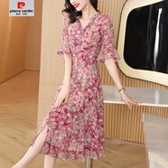 皮爾卡丹（pierre cardin）淑女超修身X型喇叭袖連衣裙女2025夏季新款荷葉邊裙雪紡印花長(cháng)裙 花色 2XL 【建議125-135斤以?xún)取?
                                         title=