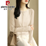 皮爾卡丹（pierre cardin）紫色圓領(lǐng)五分袖冰絲針織衫毛衣女春秋季新款正肩中袖打底上衣薄 2024杏色長袖2025 S 【建議80-100斤】