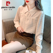 皮爾卡丹（pierre cardin）polo領(lǐng)長袖加絨襯衫女春秋2025新款秋季法式內(nèi)搭上衣打底小衫洋氣 杏色人常規(guī) XL 120-135斤
