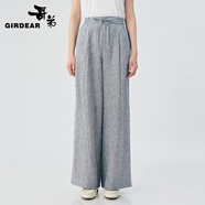 哥弟（GIRDEAR）女裝2025夏季新款松馳感兩側(cè)松緊系帶亞麻直筒休閑褲女110002 精致藍(lán) L (4碼)