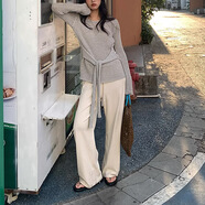 HUALIN FASHION純色系帶鏤空毛衣女春季韓版休閑上衣 灰色 均碼