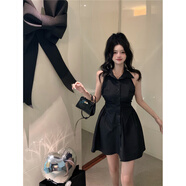 法舒琳多巴胺純欲風(fēng)polo領(lǐng)連衣裙女夏季法式辣妹感收腰顯瘦公主a字短裙 黑色 M 建議95-110斤