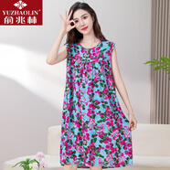 俞兆林高檔棉綢睡裙女夏媽媽睡衣中長(cháng)款無(wú)袖連衣裙棉綢家居服薄款空調服 絢麗多彩 2XL 90-125斤