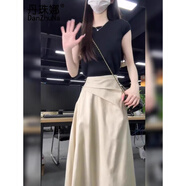 丹珠娜（DanZhuNa）連衣裙子女夏季2025新款女裝學(xué)院風(fēng)法式穿搭套裝小個子襯衫裙子女 6230黑色圓領(lǐng)+杏色傘裙 M