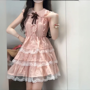 衣然呈品連衣裙女士夏季新款美式高街潮牌櫻花粉娃娃領(lǐng)小飛袖蛋糕短裙子女 櫻花粉蛋糕裙 L 【建議105-120斤】