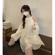 歌詩慧白色連衣裙女夏季2025新款吊帶裙小個子法式露肩裙子純欲度假風(fēng) 露肩雪紡連衣裙 L 【建議101-112斤】