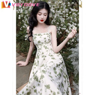 VOYDOVE單件/套裝森女系小清新夏季連衣裙兩件套碎花吊帶A字裙子開衫搭配 單件碎花裙子 2XL 【建議125-135斤】