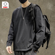 倉(cāng)石一樹(shù) KAZUKI KURAISHI倉(cāng)石一樹(shù)純棉長(zhǎng)袖t恤男2025春秋新款潮流時(shí)尚寬松圓領(lǐng)上衣體恤男 黑色 3XL (180-200斤)