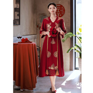 宿萊大碼敬酒服200斤胖mm遮肚子婚服小個(gè)子女生新娘結婚酒紅色孕婦裝 酒紅色E款裙長(cháng)130cm連體 XL XL