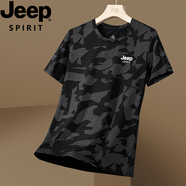 吉普（JEEP）迷彩短袖t恤男2025夏季新款圓領冰絲薄款速干衣運動體恤 黑色 M