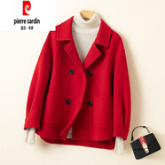 皮爾卡丹（pierre cardin）2025秋冬雙面羊毛大衣女小個(gè)子新款寬松短款寬松氣質(zhì)羊毛呢子外套 紅色 XL 128-148斤