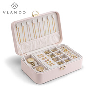 VLANDO圣誕禮物新款雙層首飾盒高檔精致收納盒帶鎖 奧米妮plus-杏粉