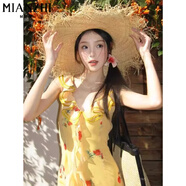 棉致法式V領(lǐng)黃色碎花吊帶連衣裙女夏季2025新款氣質(zhì)收腰顯瘦甜美長(zhǎng)裙 178黃色【高品質(zhì)42.5】 L 100-115斤