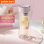 蘇泊爾（SUPOR）玻璃杯雙層男女士家用辦公商務(wù)送禮泡茶水杯車載便攜茶杯子 230ML-紫粉