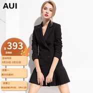 AUI 職業(yè)西裝外套女秋2022新款歐洲站氣質(zhì)時(shí)尚黑色中長款西服上衣 黑色 L