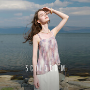 三彩2025夏季新款莫奈暈染小衫無(wú)袖吊帶上衣飄帶氛圍感M