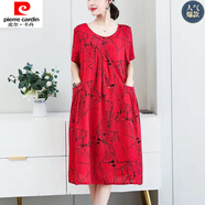 皮爾卡丹（pierre cardin）2025夏季新款女裝人造棉中年媽媽連衣裙棉綢寬松洋氣外穿裙子 6# 2XL 建議125-140斤