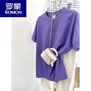 羅蒙（ROMON）新疆棉夏季純棉白色短袖t恤男女寬松扎染基礎(chǔ)款純色圓領(lǐng)打底衫潮 淺紫色 S 80-98斤