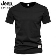 JEEP SPIRIT美式復(fù)古重磅t恤男夏季純棉復(fù)古厚實(shí)打底衫白色軍綠色短袖男女款 A80一黑色 S (100-120斤)