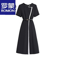 羅蒙（ROMON）連衣裙女新款2023夏季女裝設(shè)計(jì)感拼接高端職場(chǎng)OL氣質(zhì)簡(jiǎn)約a字裙子 黑色 2XL