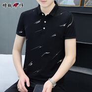 增致牛仔polo衫男短袖t恤2025年夏季新款高檔體恤翻領(lǐng)男裝潮流半袖棉上衣 黑色730 M （建議90-110斤）