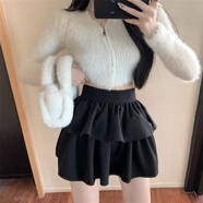 榮西圖（RONGXITU）大碼顯瘦毛呢短裙高腰蓬蓬裙百搭白色半身裙 黑色 XL