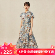 哥弟真的好（GIRDEAR）女裝復古印花單排扣高腰中長(cháng)款碎花連衣裙A500178 油畫(huà)花 L (4碼)