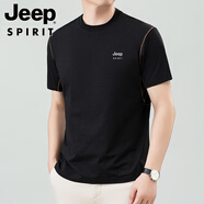 吉普（JEEP）短袖男夏季2025新款潮牌休閑重磅t恤寬松純色體恤戶外百搭半袖T恤 黑色 M