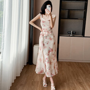彈簧人2025春夏新款韓版高腰吊帶連衣裙印花欲度假裙子 圖片色 S