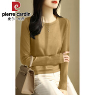 皮爾卡丹（pierre cardin）紫色圓領五分袖冰絲針織衫毛衣女春秋季新款正肩中袖打底上衣薄 2024芥黃色長袖2025 S 【建議80-100斤】