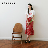 詩(shī)凡黎（'SEIFINI）詩(shī)凡黎法式紅色碎花小上衣25夏新款浪漫V領(lǐng)抽繩連衣裙魚(yú)尾半身裙 紅色半身裙 XL