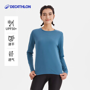 迪卡儂（DECATHLON）春夏季訓練速干長(cháng)袖防曬速干寬松打底衣健身跑步女運動(dòng)服T恤上衣 孔雀藍 L