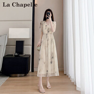 拉夏貝爾（La Chapelle）雪紡印花短袖中長款氣質(zhì)連衣女夏季2025新款氣質(zhì)收腰顯瘦v領(lǐng)a字子 印花 XL 建議120-130斤