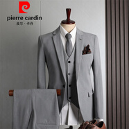 皮爾卡丹（pierre cardin）英倫西裝套裝修身小西裝商務(wù)正裝伴裝新郎結(jié)婚禮服休閑西服三件套 淺灰色(西服三件套) S 46(88-98斤)